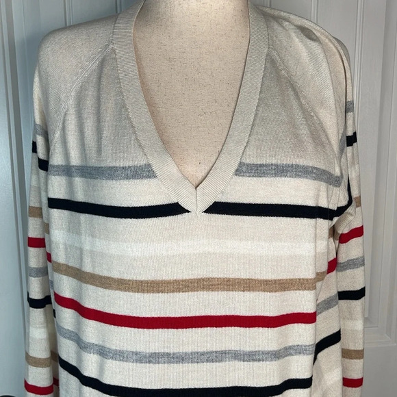 Loft Striped V-Neck Tunic Sweater Sz Large - Picture 4 of 9